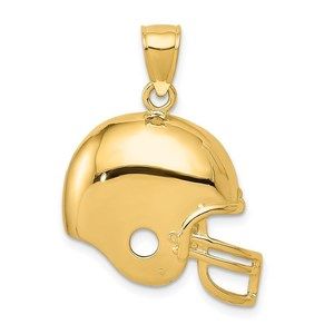 14k Yellow Gold Sports Theme Unisex Football Helmet Necklace Charm Pendant
